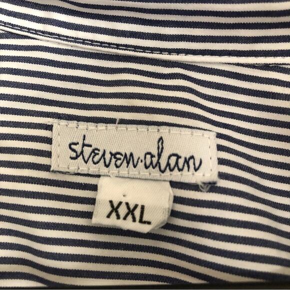 Steven Alan Men's Navy Blue White Stripes Button Up Long Sleeve Dress Shirt - Picture 3 of 9